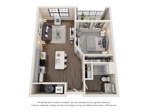 Floor plan for 1 bed, 1 bath, 711 sqft